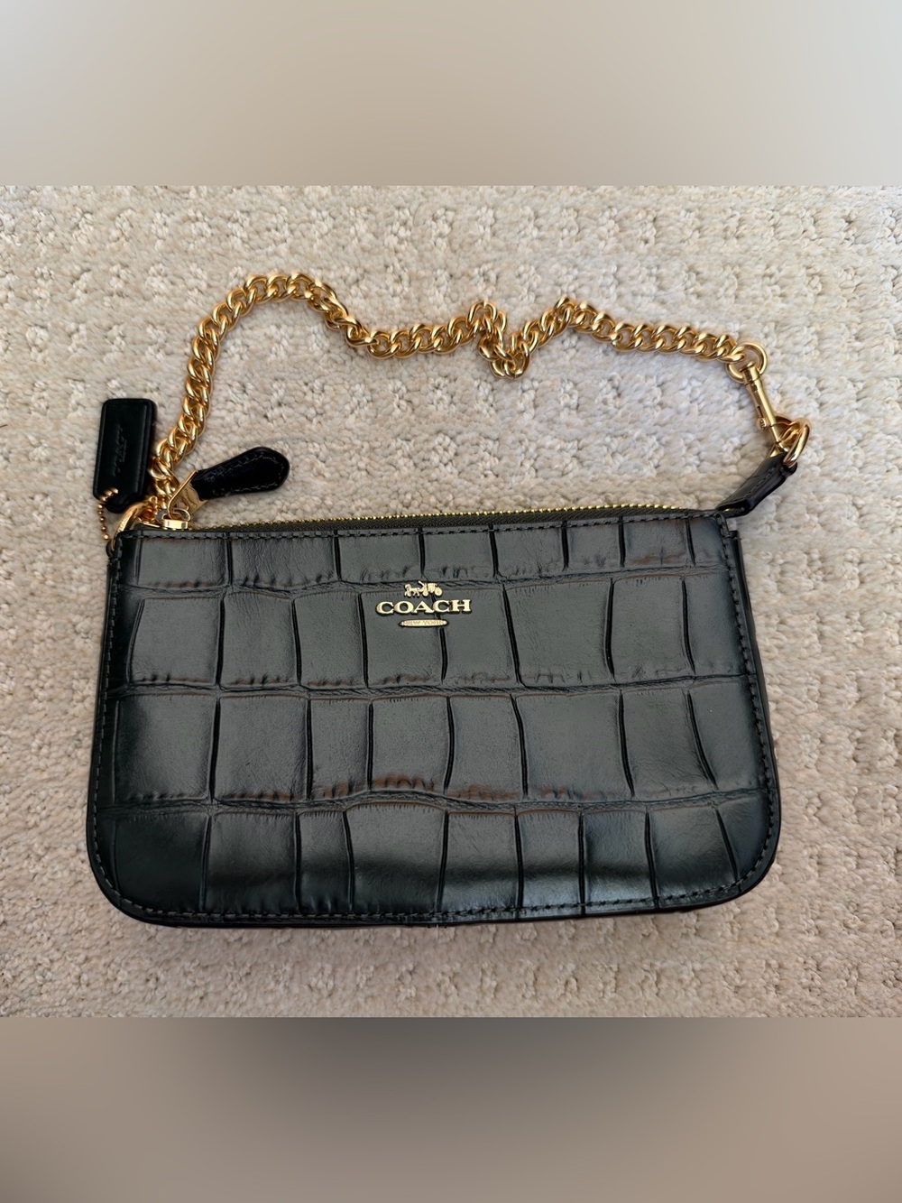 Coach emerald green Croc-Embossed Leather Crossbody with Gold Chain